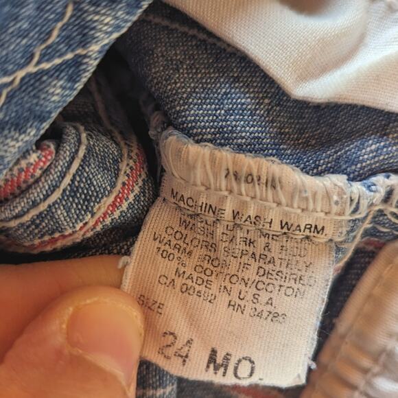 Vtg 90s Lee Jeans Overalls Boys Sz 24m Denim Red Stripe Classic - Picture 6 of 6